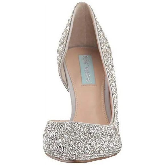 BNWTIB!Blue by Betsey Johnson,SB-HAZIL Silver Satin Rhinestone D'Orsay Stilettos - Picture 6 of 16